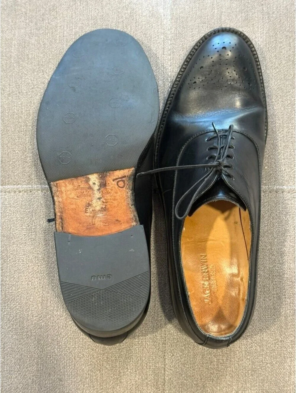 Jack Erwin Black Leather Cap Toe Brogue Oxford Dress Shoes 9